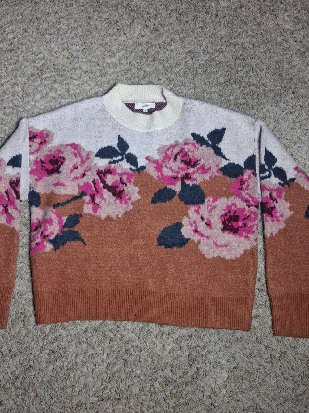 entro Floral Crewneck Sweater in Cream, Rust, Pink and Navy